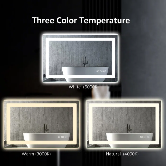 48" x 36" Tempered Glass,Frameless, Anti-Fog, Dimmable, Backlit + Front Lit LED Vanity Mirror