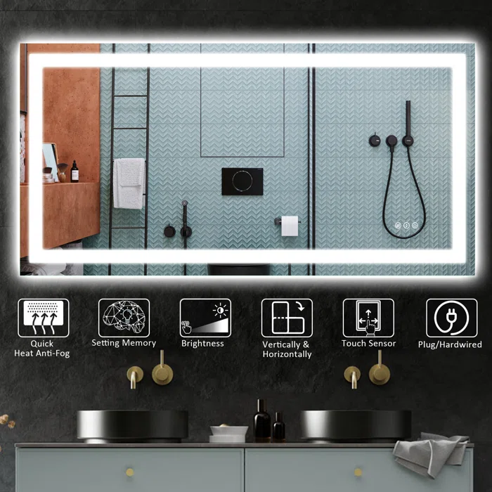 48" x 36" Tempered Glass,Frameless, Anti-Fog, Dimmable, Backlit + Front Lit LED Vanity Mirror
