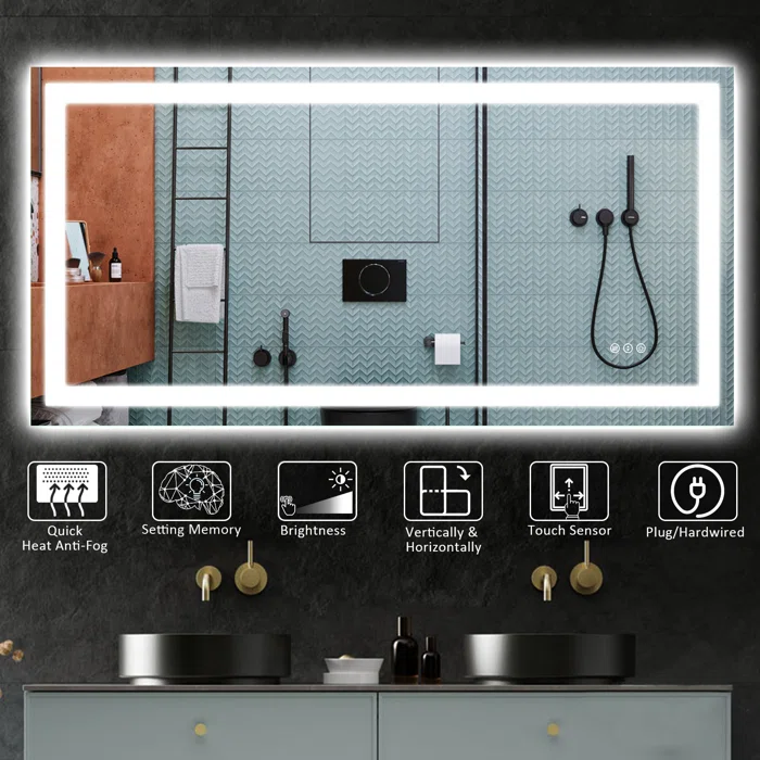 48" x 36" Tempered Glass,Frameless, Anti-Fog, Dimmable, Backlit + Front Lit LED Vanity Mirror