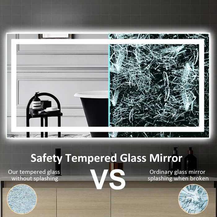 48" x 36" Tempered Glass,Frameless, Anti-Fog, Dimmable, Backlit + Front Lit LED Vanity Mirror