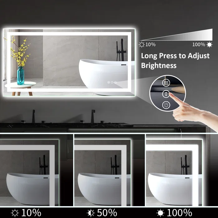48" x 36" Tempered Glass,Frameless, Anti-Fog, Dimmable, Backlit + Front Lit LED Vanity Mirror
