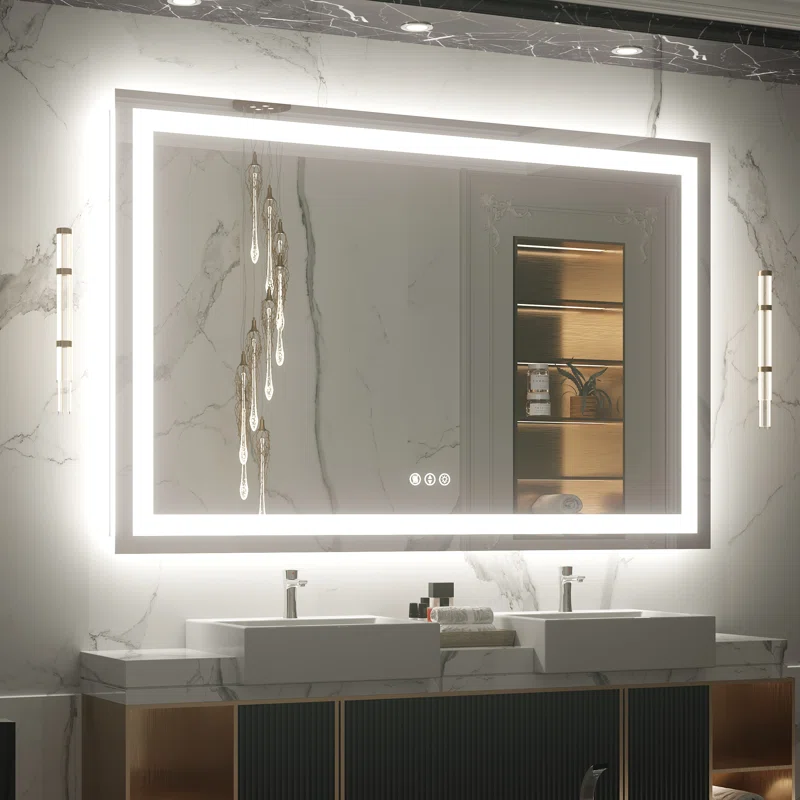 55" x 36" Tempered Glass LED Bathroom Mirror with Front and Backlight, Anti-Fog, 3 Colors