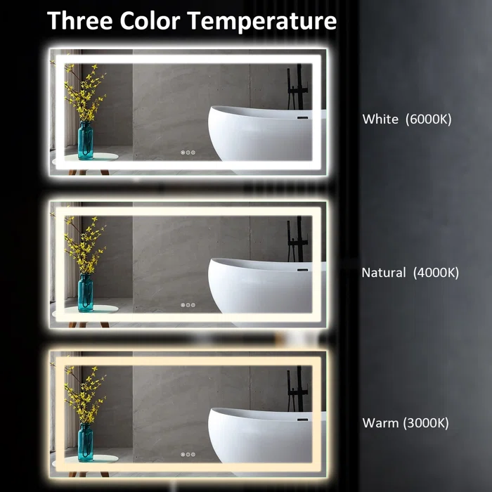 60*28 Tempered Glass,Frameless, Anti-Fog, Dimmable, Backlit + Front Lit LED Vanity Mirror