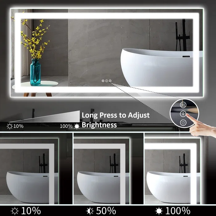 60*28 Tempered Glass,Frameless, Anti-Fog, Dimmable, Backlit + Front Lit LED Vanity Mirror