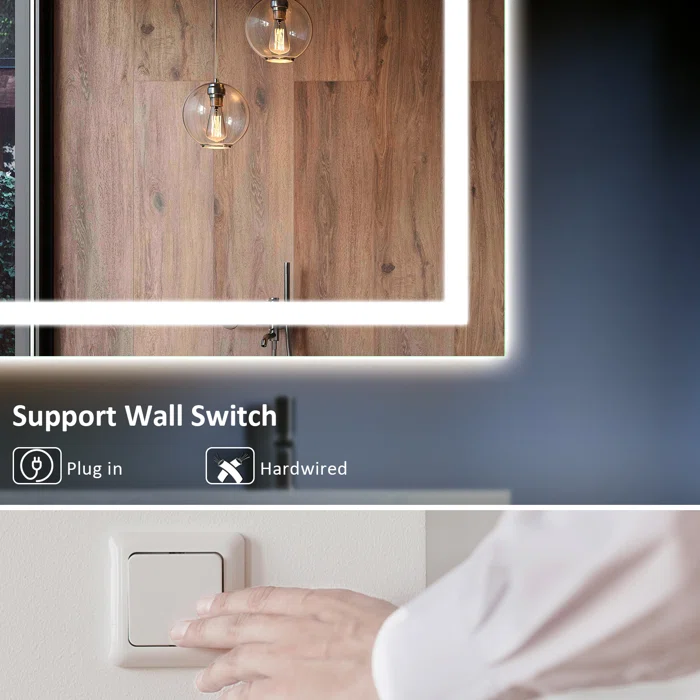 60*28 Tempered Glass,Frameless, Anti-Fog, Dimmable, Backlit + Front Lit LED Vanity Mirror