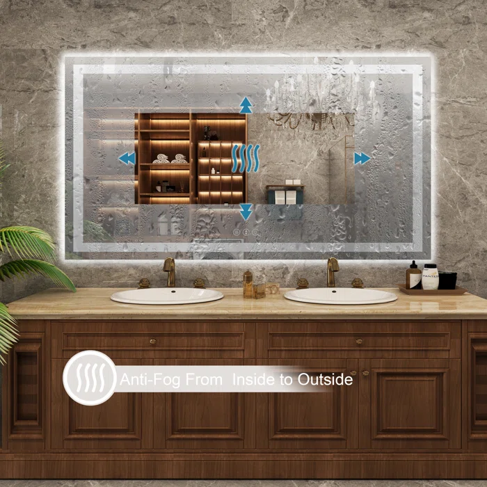 60*36 Tempered Glass,Frameless, Anti-Fog, Dimmable, Backlit + Front Lit LED Vanity Mirror