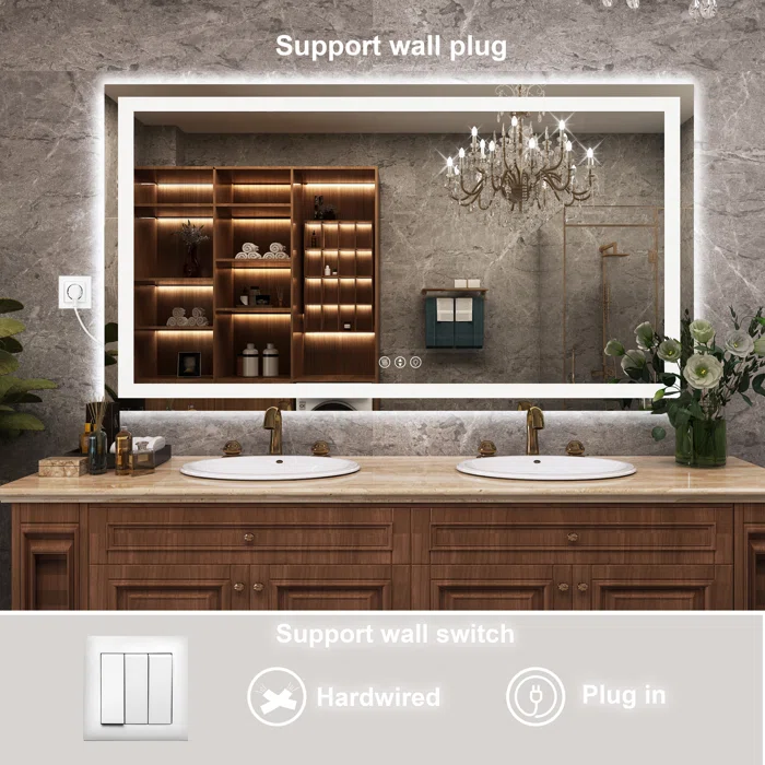 60*36 Tempered Glass,Frameless, Anti-Fog, Dimmable, Backlit + Front Lit LED Vanity Mirror