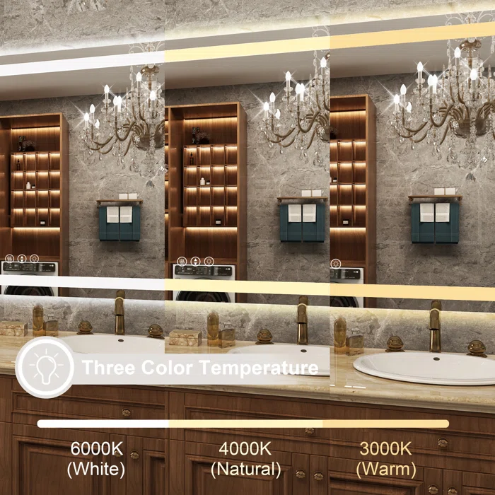 60*36 Tempered Glass,Frameless, Anti-Fog, Dimmable, Backlit + Front Lit LED Vanity Mirror