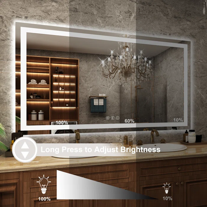 60*36 Tempered Glass,Frameless, Anti-Fog, Dimmable, Backlit + Front Lit LED Vanity Mirror