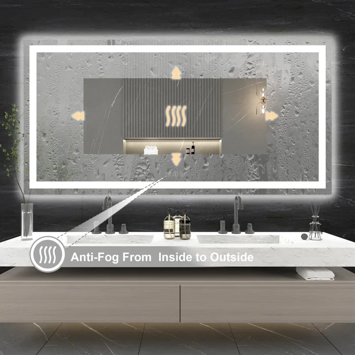 72*36 Tempered Glass,Frameless, Anti-Fog, Dimmable, Backlit + Front Lit LED Vanity Mirror