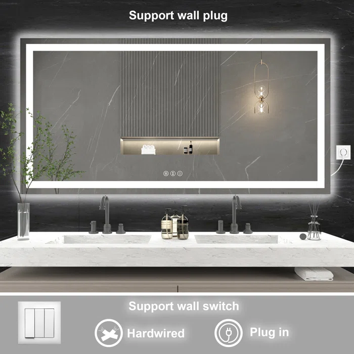72*36 Tempered Glass,Frameless, Anti-Fog, Dimmable, Backlit + Front Lit LED Vanity Mirror