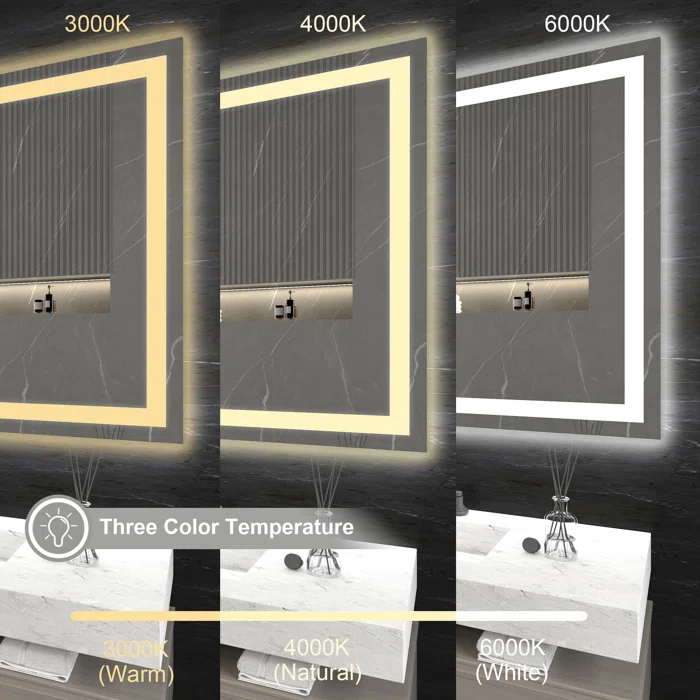 72*36 Tempered Glass,Frameless, Anti-Fog, Dimmable, Backlit + Front Lit LED Vanity Mirror