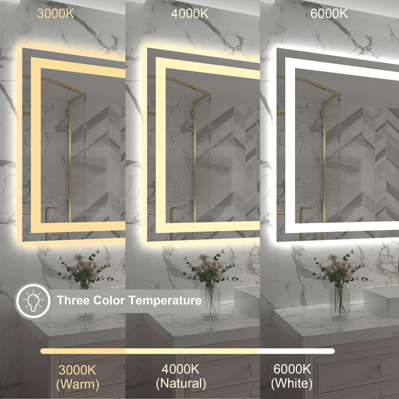 78" x 32" Double LED lights (front lit and backlit), 3 color changes, Dimmable, Anti-fog and waterproof