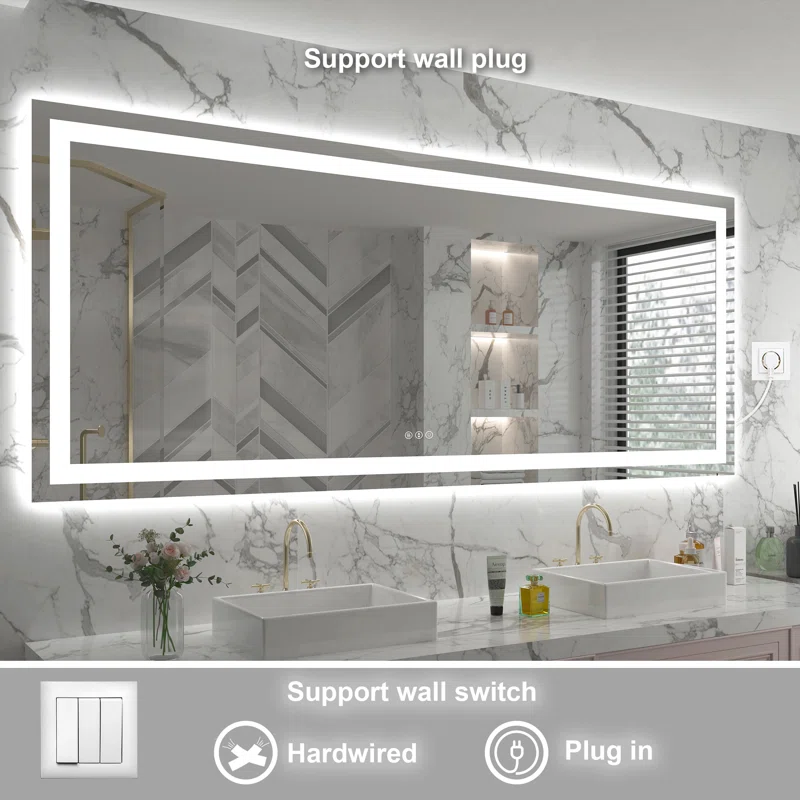 78" x 32" Double LED lights (front lit and backlit), 3 color changes, Dimmable, Anti-fog and waterproof