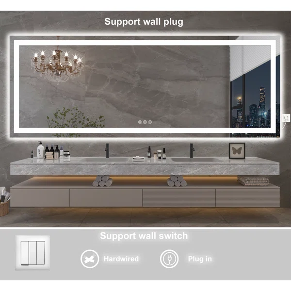 72*32 Tempered Glass,Frameless, Anti-Fog, Dimmable, Backlit + Front Lit LED Vanity Mirror