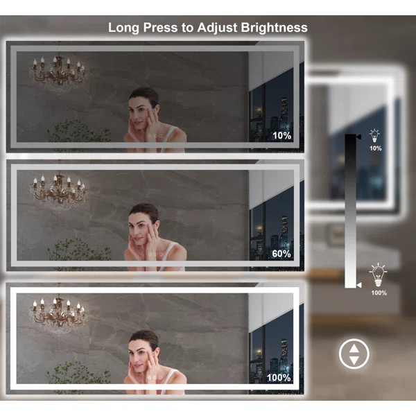 72*32 Tempered Glass,Frameless, Anti-Fog, Dimmable, Backlit + Front Lit LED Vanity Mirror