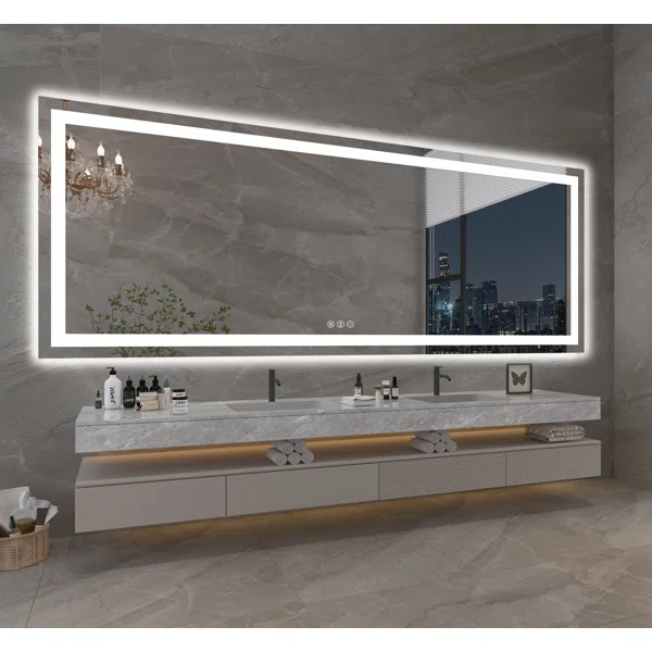 84" x 32" Tempered Glass,Frameless, Anti-Fog, Dimmable, Backlit + Front Lit LED Vanity Mirror