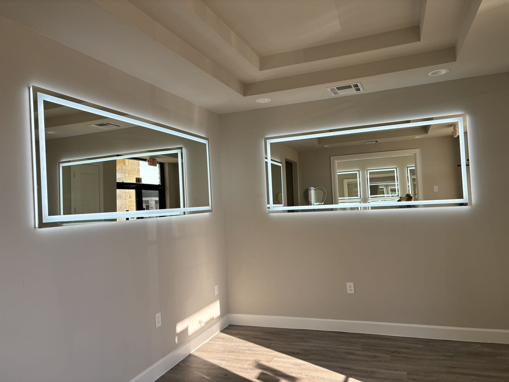 94" x 36" Double LED lights (front lit and backlit), 3 color changes, Dimmable, Anti-fog and waterproof