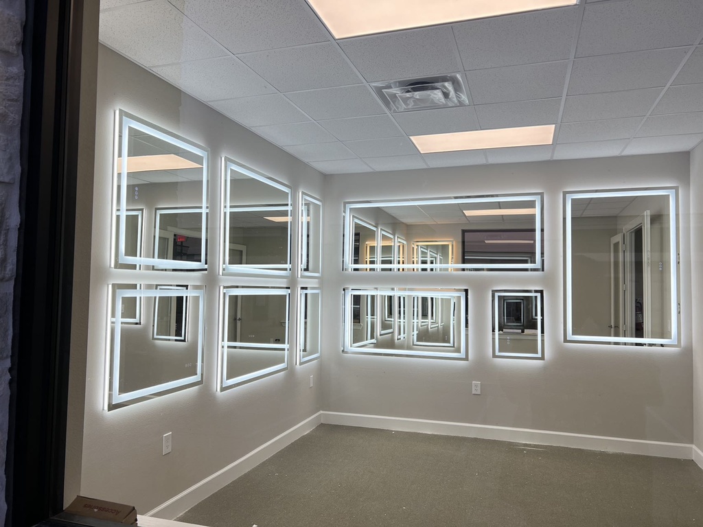 94" x 36" Double LED lights (front lit and backlit), 3 color changes, Dimmable, Anti-fog and waterproof