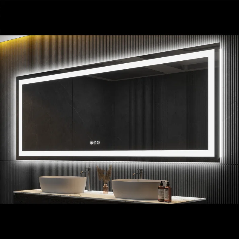94" x 36" Double LED lights (front lit and backlit), 3 color changes, Dimmable, Anti-fog and waterproof