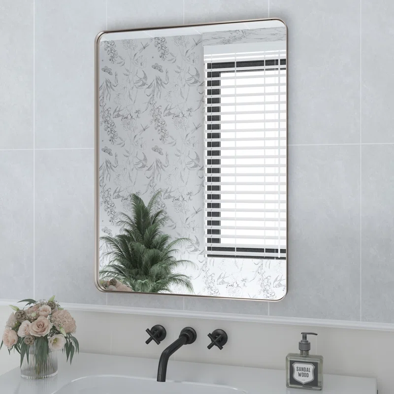 22" x 30" Filleted Corner Wall Mounted Mirror, Bathroom Mirror, Vanity Wall Mirror With Aluminum Frame