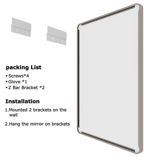60" x 36" Black Vanity Wall Mirror With Metal Frame 