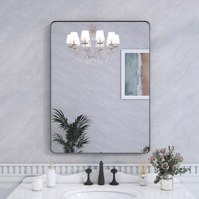 24" x 32" Filleted Corner Wall Mounted Mirror, Bathroom Mirror, Vanity Wall Mirror With Aluminum Frame