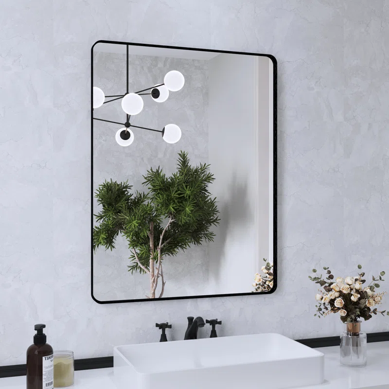 36" x 28" Black Vanity Wall Mirror With Metal Frame