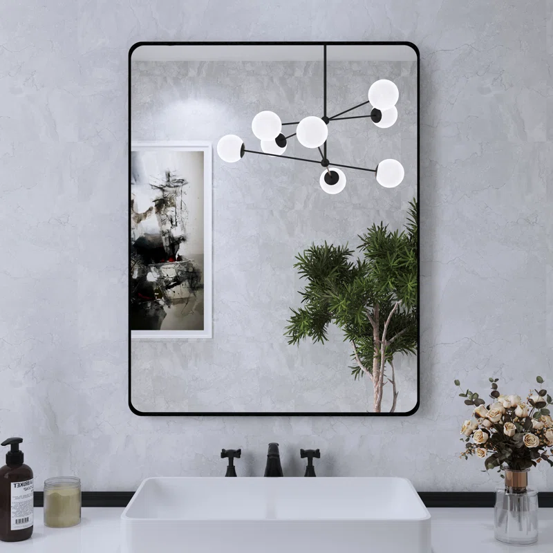 36" x 28" Black Vanity Wall Mirror With Metal Frame
