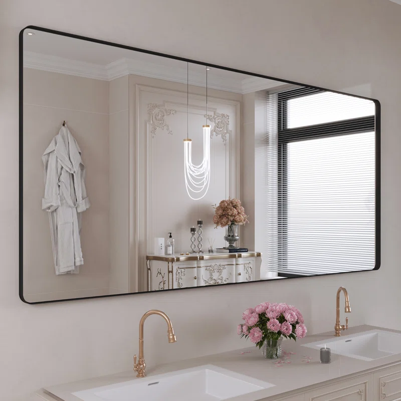 60" x 28" Filleted Corner Wall Mounted Mirror, Bathroom Mirror, Vanity Wall Mirror With Aluminum Frame