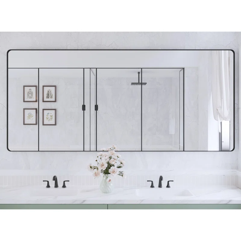 72" x 32" Filleted Corner Wall Mounted Mirror, Bathroom Mirror, Vanity Wall Mirror With Aluminum Frame