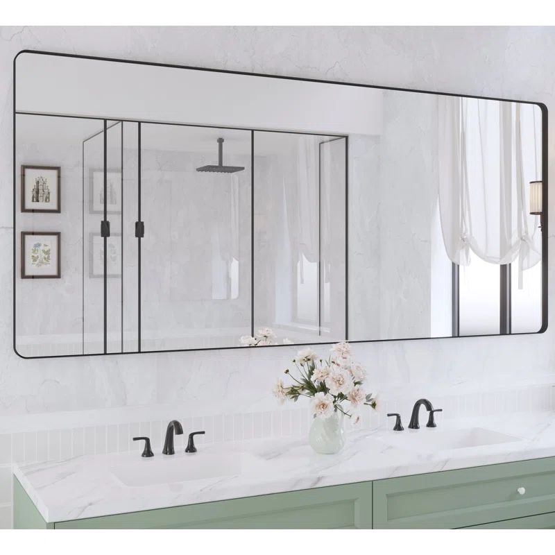 72" x 32" Filleted Corner Wall Mounted Mirror, Bathroom Mirror, Vanity Wall Mirror With Aluminum Frame