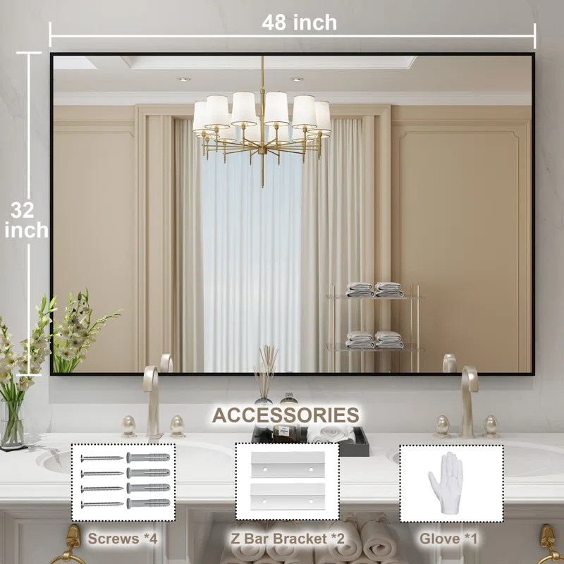 48" x 32" Lesamuel Wall Mounted Vanity Mirror w/ Aluminum Frame for Bedroom, Entryway, Living Room