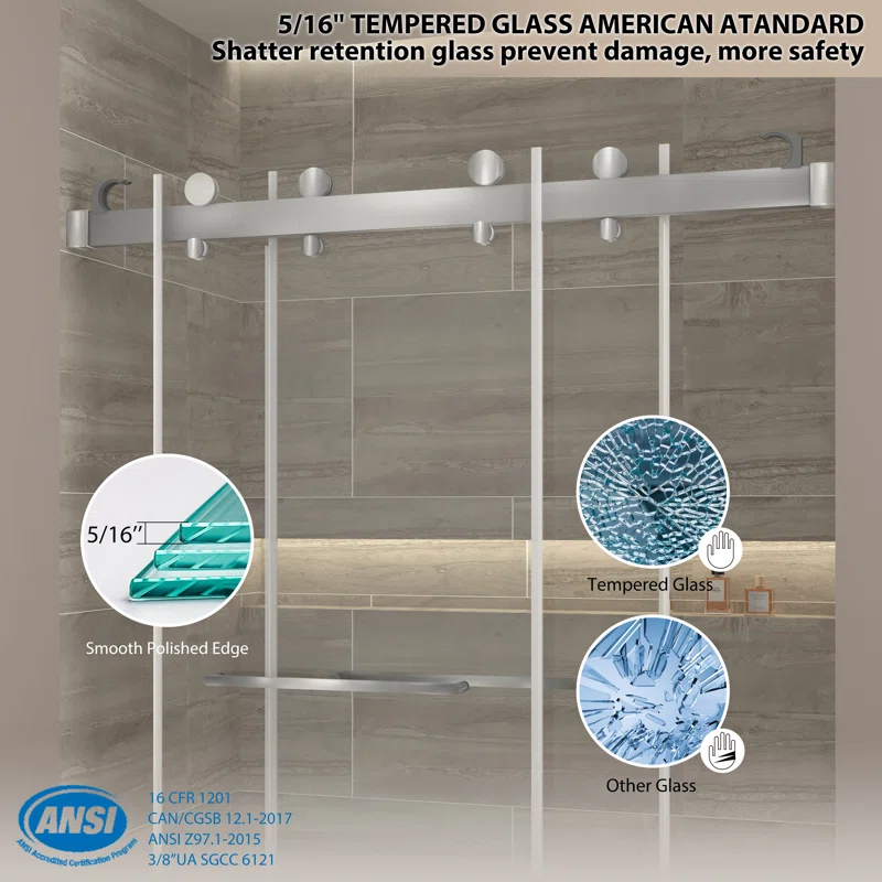 73" W x 79" H Double Sliding Door Shower Door With Closing System