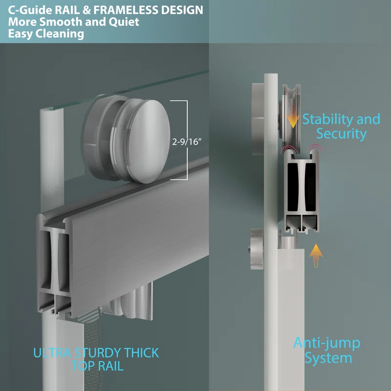 60" W x 79" in H Frameless Shower Door with Advanced Closing System