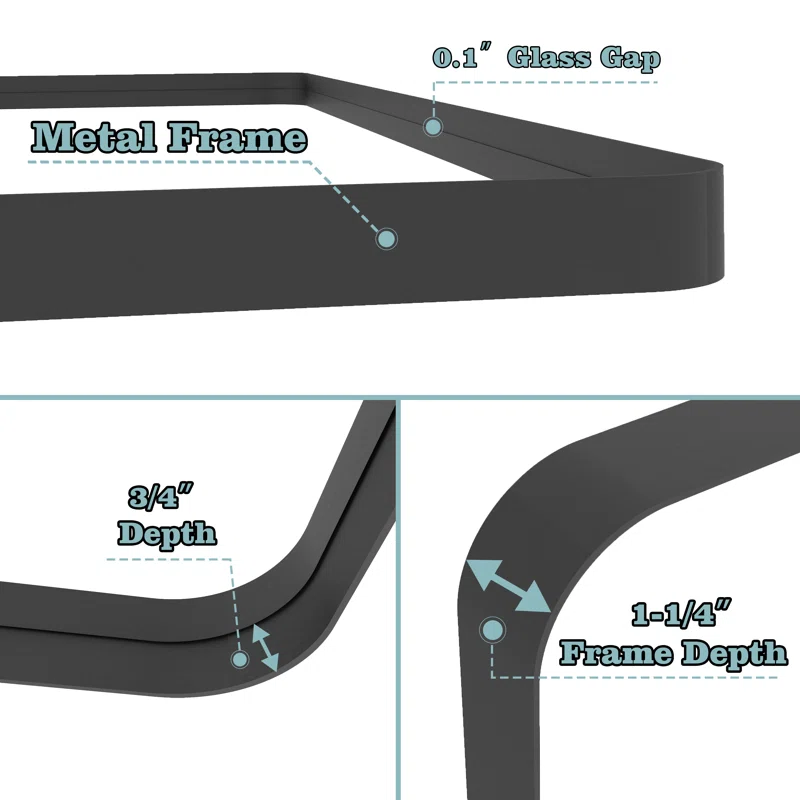 24" x 32" Filleted Corner Wall Mounted Mirror, Bathroom Mirror, Vanity Wall Mirror With Black Aluminum Frame 