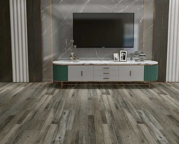 TYAS-405 Wolverine Gray-Tyann 6MM SPC Flooring | 7"x48" Planks, Embossed Texture, 20Mil Wear Layer, Urethane Finish, Valinge 2G Locking, 15-35 Year Warranty, 40 Lbs/Box,100% Waterproof