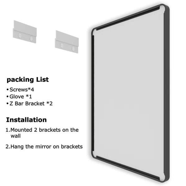 72" x 32" Black Vanity Wall Mirror With Metal Frame