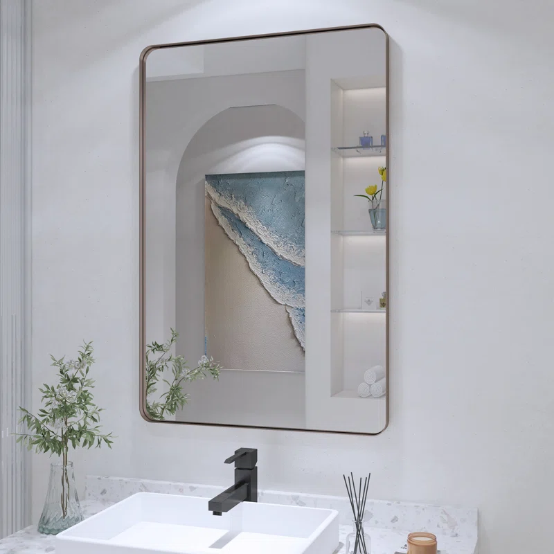24" x 36"  Filleted Corner Wall Mounted Mirror, Bathroom Mirror, Vanity Wall Mirror With Aluminum Frame