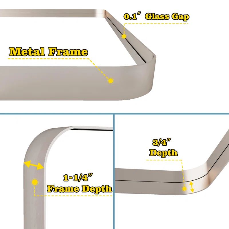24" x 36"  Filleted Corner Wall Mounted Mirror, Bathroom Mirror, Vanity Wall Mirror With Aluminum Frame