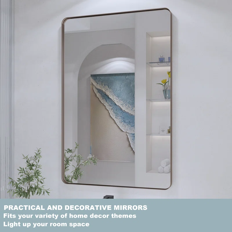 24" x 36"  Filleted Corner Wall Mounted Mirror, Bathroom Mirror, Vanity Wall Mirror With Aluminum Frame