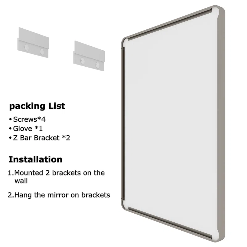55" x 30" Filleted Corner Wall Mounted Mirror, Bathroom Mirror, Vanity Wall Mirror With Aluminum Frame