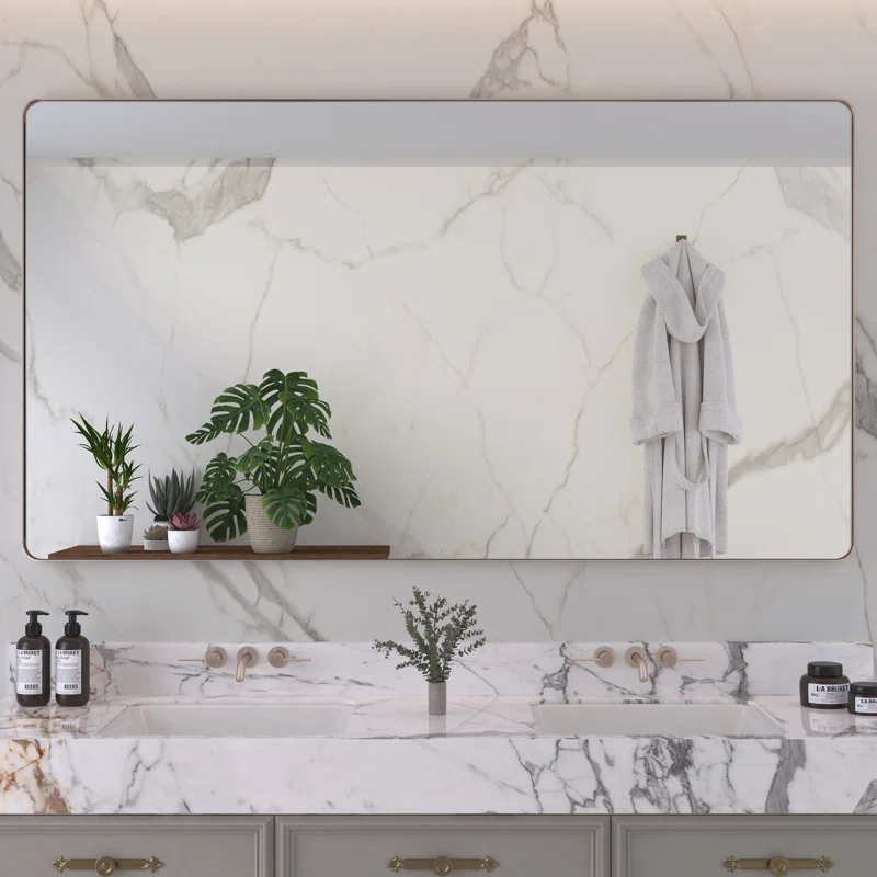 72" x 40" Filleted Corner Wall Mounted Mirror, Bathroom Mirror, Vanity Wall Mirror With Aluminum Frame
