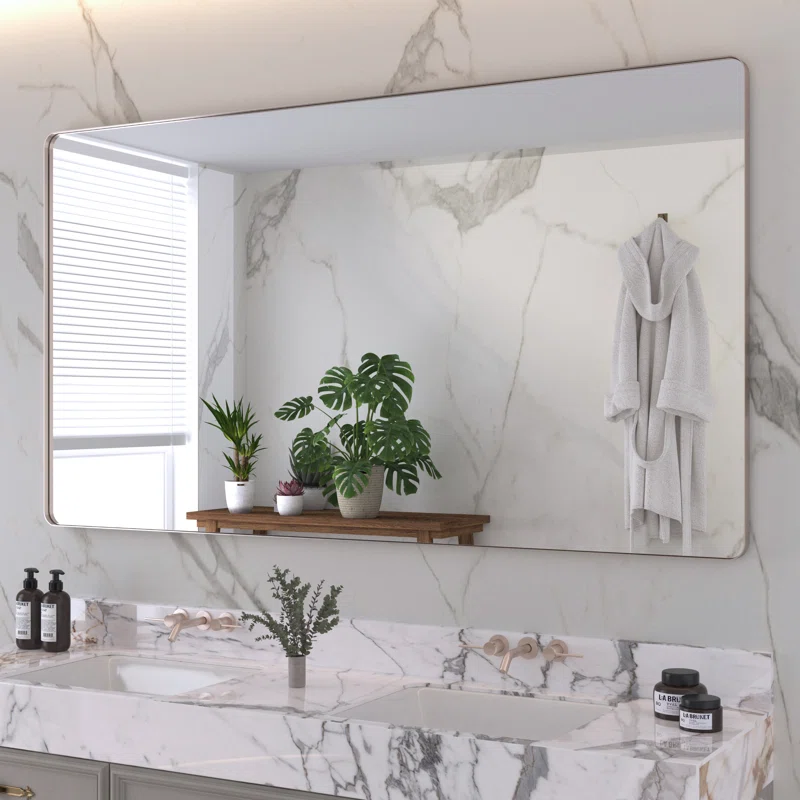 72" x 40" Filleted Corner Wall Mounted Mirror, Bathroom Mirror, Vanity Wall Mirror With Aluminum Frame