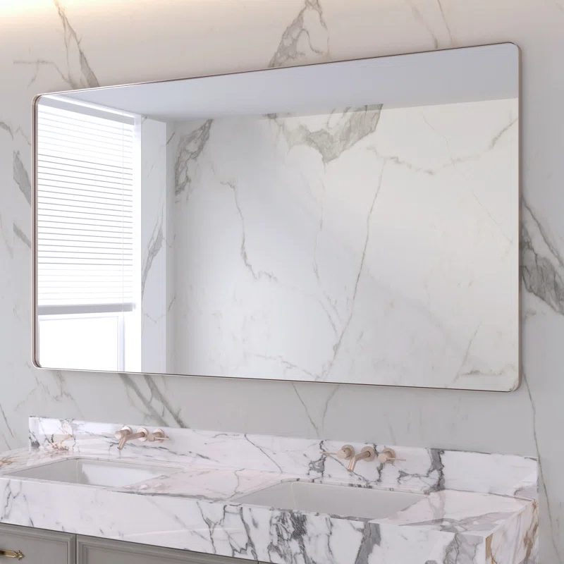 72" x 40" Filleted Corner Wall Mounted Mirror, Bathroom Mirror, Vanity Wall Mirror With Aluminum Frame