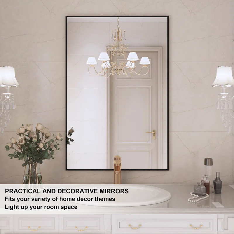 24" x 36" Lesamuel Wall Mounted Vanity Mirror w/ Aluminum Frame for Bedroom, Entryway, Living Room