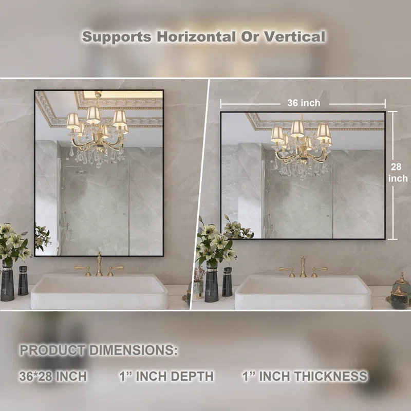 28" x 36" Lesamuel Wall Mounted Vanity Mirror w/ Aluminum Frame for Bedroom, Entryway, Living Room