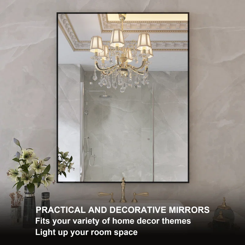 28" x 36" Lesamuel Wall Mounted Vanity Mirror w/ Aluminum Frame for Bedroom, Entryway, Living Room