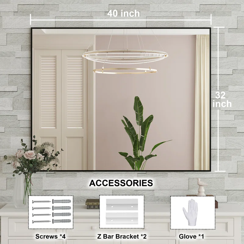 40" x 32" Lesamuel Wall Mounted Vanity Mirror w/ Aluminum Frame for Bedroom, Entryway, Living Room