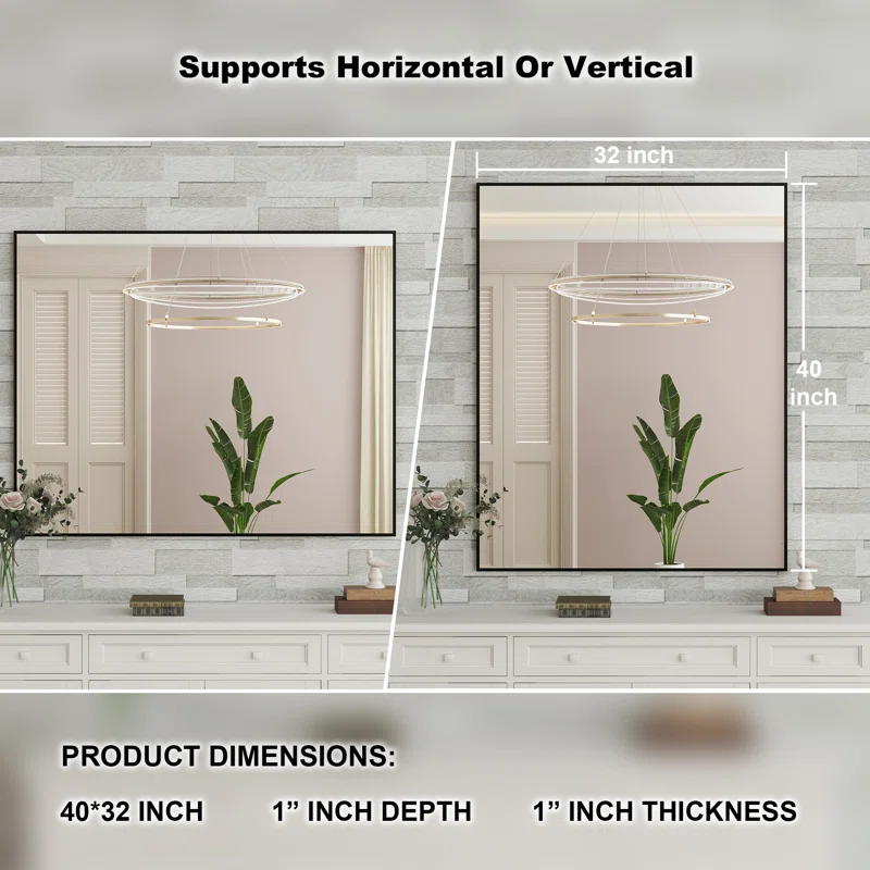 40" x 32" Lesamuel Wall Mounted Vanity Mirror w/ Aluminum Frame for Bedroom, Entryway, Living Room
